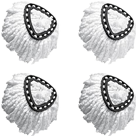 4 Pack Premium Replacement Heads Refill for 360° Rotating Round Spin Magic Mop,Compatible with Vileda EasyWring and Clean Turbo Classic 2-in-1 Turbo Pads Replacement Head,White