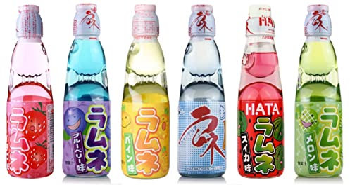 Hatakosen Ramune Soda Soft Drinks 200ml 6 Assorted Flavour Bottles Gift Set