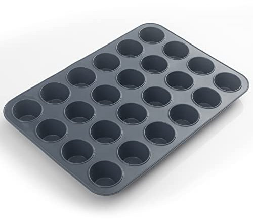 SUPER KITCHEN Mini Molde de Silicona para 24 Magdalenas, Bandejas para Hornear Muffin con Recubrimiento Antiadherente para Muffins, Cupcake, Brownie, Pudín 34 x 23 x 2,5 cm (Gris)