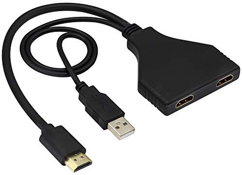 zdyCGTime Divisor HDMI 1 en 2 Salidas con Fuente de alimentación USB,1080P 4K 30 HZ Salida de Audio y Video simultánea,Divisor HDMI USB,Adecuado para Cualquier Dispositivo con Interfaz HDMI.(Negro)