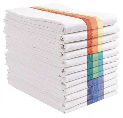 GREEN LIFESTYLE Kitchen Towels 20 x 28 Set of 12 - Kitchen Dish Towels, Cotton Dish Cloths, Tea Towels, Soft Absorbent Dish Drying Cloths, 100% Cotton Large Size Towel, Home or Restaurant (White)