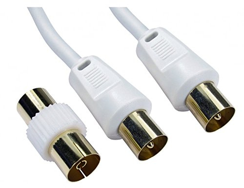 TV Aerial Fly Lead with Male Adapter Coupler - Coaxial TV Cable - Male to Female Antenna AV Coax Extension Cable - GOLD Plated Connectors (5M Male to Male, White)