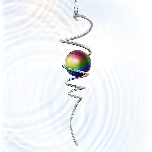 Eiryhope Windspiel-Stabilisator Spiral Tail mit mehrfarbiger Kugel und drehbarem Haken, Sonnenfänger 27,9 cm Tail und 5,1 cm Edelstahl-Kugel, für drinnen und draußen, Gartendekoration, kreative