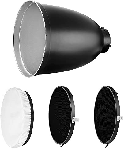 Rollei Reflector Set 45° with Grids, 45° Reflector with 3 Different Grids and a Diffuser Cloth for Optimal Light Dispersion. Bowens S-Type Connection, Black, 28177