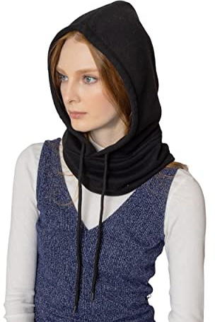 BA UNIQUE FASHION Unisex Sporty Snood Hat with drawstring Hood Scarf Neck Warmer Winter Balaclava Hood (Black)