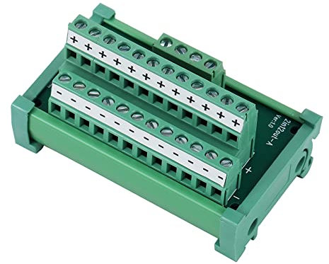 Jienk Modulo di distribuzione dell'alimentazione con morsettiera a vite, 25 A Scheda di distribuzione della morsettiera di montaggio su guida DIN per amplificatore di potenza servo PLC (2 in 12 out)