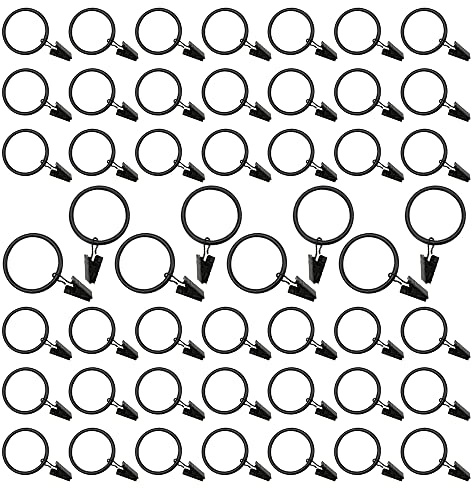 50 st metallgardinklämmor med ringar, rostfria fönster gardin stång krokar draperi ring för fönsterstång duschdraperier hängare dekorativ (svart, 25 mm/1 tum)