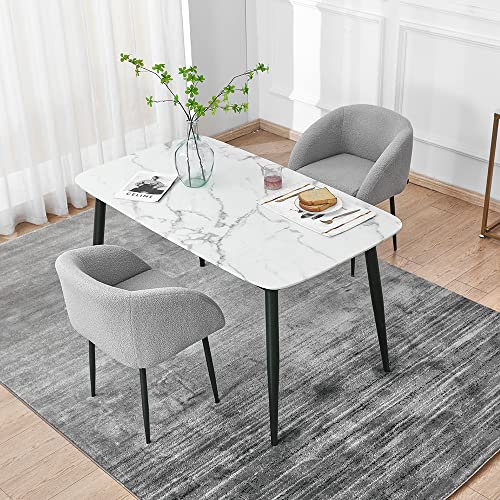 Mingone Esszimmerstühle 2er Set Küchenstuhl Polsterstuhl mit Armlehne Stuhl Wohnzimmer Sessel mit Metallbeine Sitzfläche aus Lammwolle bis 120kg，Grau(Nur 2 Stühle)