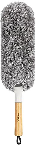 MR.SIGA Lint Free Microfiber Duster, Washable and Reusable Duster with Bamboo Handle and Replaceable Head, Duster for Household Cleaning, INCH