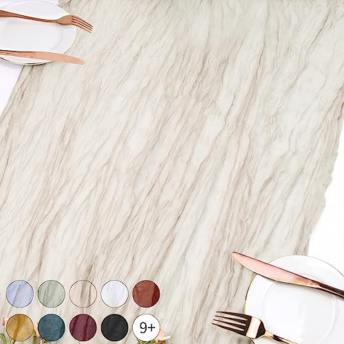 Uiopa Käsetuch Tischläufer Beige, 90 x 400cm Tischläufer Boho Tischdeko, Musselin Tischläufer Dekostoff für Hochzeit, Brautparty, Babyparty, Geburtstagsfeier