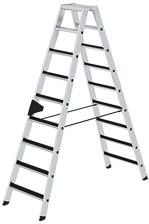 PROREGAL Stufen-Stehleiter | beidseitig begehbar mit Clip-Step | 2x9 Stufen | Leiter, Teleskopleiter, Trittleiter, Bockleiter, Sprossen-Doppelleiter