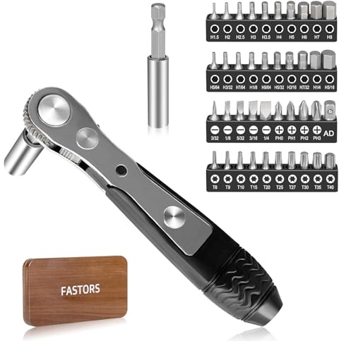 FASTORS Mini Ratchet Screwdriver Bit Set 1/4 Drive,Small Ratcheting Wrench,Hex Allen Key Set,Torx Slotted Phillips Bits, Adapter for Socket with 1/4 Magnetic Extension Bit Holder,CRV Steel
