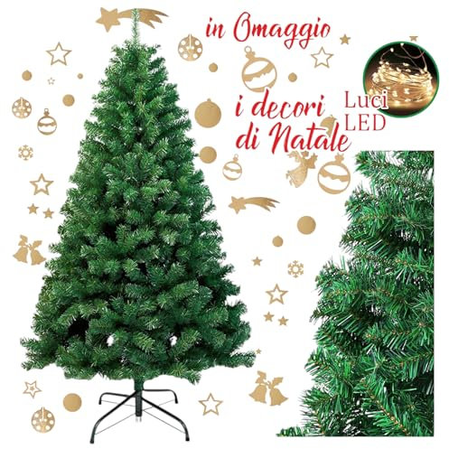 Meridiana® Albero di Natale artificiale 240 cm con Decori e LED omaggio con 2921 rametti, Christmas Tree in PVC ignifugo, montaggio rapido, sistema pieghevole, con supporto in metallo