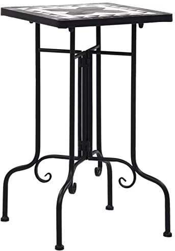 Homgoday Mesa Auxiliar de Jardín Mosaico Blanco y Negro - Soporte de Plantas, Estructura de Hierro, Fácil Limpieza, No para Exteriores Fríos