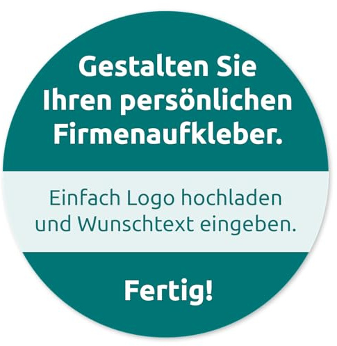 Firmen-Aufkleber mit Logo & Wunschtext selbst gestalten, 48 Stück, PVC-Folie, selbstklebend, wetterfest - Logo-Etiketten mit Firmeneindruck (Rund 10 cmØ)