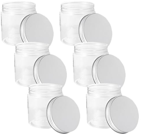MAGICLULU Mini Reusable Reusable Reusable Jars 6 Pack 8.5Oz Portable Food Storage Containers with Clear Wide Mouth and Silver Aluminum Lids for Jam Honey Candy Dry Goods