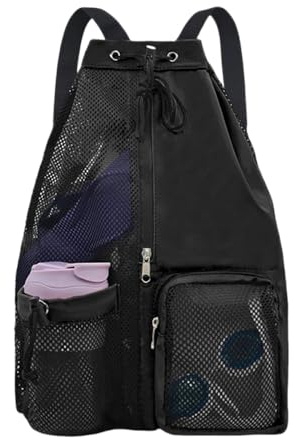 GZSYWZ Swimming Bag Mesh Drawstring Rucksack 5 Colours Sports Bag Waterproof with Wet and Dry Compartments Adjustable Straps Swimming Fitness Workout Essentials for Men and Women