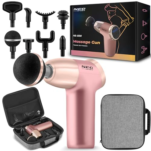 Neo-Sport Massagepistole Massage Gun Massagegerät 8 Aufsätze Massageköpfen Elektrische Handmassagegeräte Muskelmassage Leise Rosa