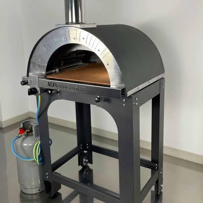 Forno pizza ibrido a gas e legna 2 pizze con carrello da esterno, uso tradizionale a legna o con bruciatore a gas - pietra refrattaria 3 cm, 500 gradi, Made in Italy (con bruciatore e valvola metano)