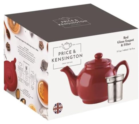 PRICE & KENSINGTON Teekanne mit Teesieb, 6 Tassen, Steinzeug, Rot | Bauchige Form, Braune Betty, spülmaschinenfest, mikrowellengeeignet, englischer Stil, traditionelle Eleganz