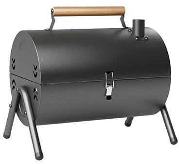 Barbacoa portátil de barril - Barbacoa plegable de doble cara con rejillas de ventilación laterales y asa de madera | Perfecta for jardín, camping y cocina al aire libre,barbacoa de carbón(Color:Black