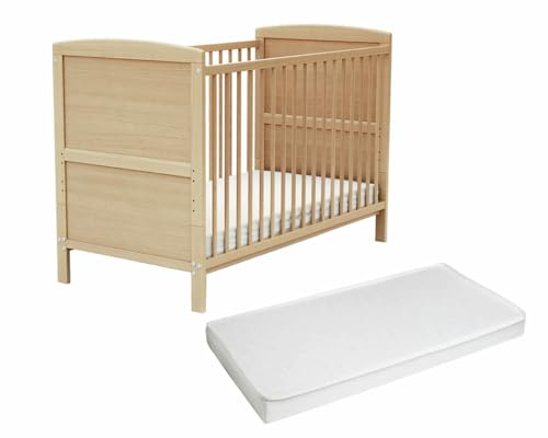 AT4 - BabyBett Holz mit Matratze 60x120 ESSENTIEL Lackierte Buche | 124 x 64 x 86,5 cm | kinderbett | Bett umbaubar zum Juniorbett |Umbaubares Gitterbett