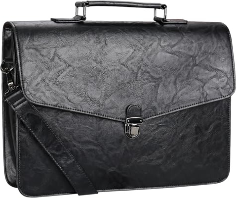 ESTARER Aktentasche Herren Leder, Laptoptasche 15.6 Zoll Groß Business Arbeitstasche für Arbeit, College, Reisen, Schwarz