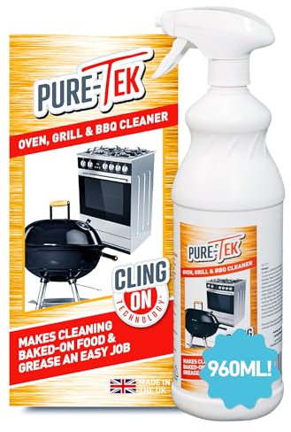 Pure-Tek Oven Cleaner Heavy Duty Spray 960ml - Oven Cleaning Spray for Glass Door & Rack, Kitchen Cooker Cleaner for Fan Assisted Ovens, Barbecue and Air Fryer, Tough Baked On Foods & Grease Remover