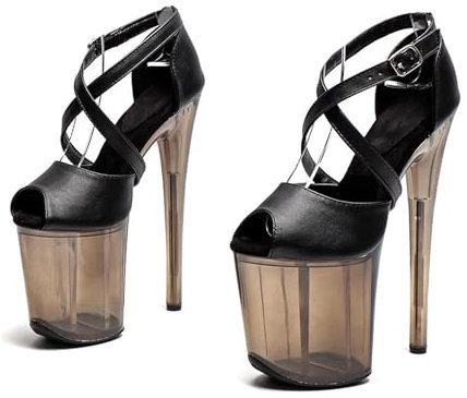 Damen Plateau-Sandalen mit Knöchelriemen, sexy Stiletto-High-Heels – 8-Zoll-Absätze, Pole Dance, Stripper-Clubwear, Halloween-Party-Schuhe,Schwarz,42 EU