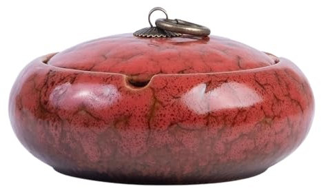 Ashtray Cigarette Ash tray, Ceramic Ashtray with Lids, Smokeless Tabletop Ash Tray Outdoor Ashtray Decor for Patio Home Office Restaurant (Red)