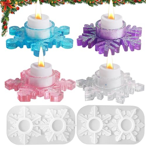 Silikonformen Gießformen, 2 Stück Schneeflocken Kerzenständer, Silikonform Kerzenhalter, Silikonform Weihnachten, Silikonformen Weihnachten, Gießformen Silikon Formen zum Gießen für Weihnachten Deko