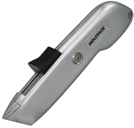 WOLFPACK LINEA PROFESIONAL Cutter Autoretractil Con Hoja Acero Sk5 Carcasa De Aluminio Diseño Ergonomico, Cuchillo Seguridad, Cutters Seguridad,