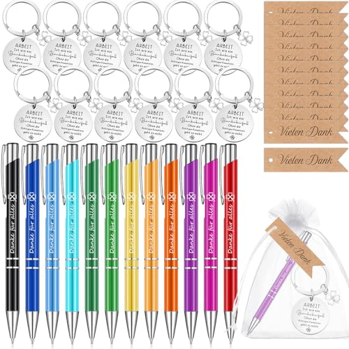 Nezyo 12 Set Abschiedsgeschenk für Kollegen Dankeschön Geschenke Klein Motivations Schlüsselanhänger Danke für alles Kugelschreiber Etikett Mullbeutel für Mitarbeiter Team Weihnachten(Stilvoll)