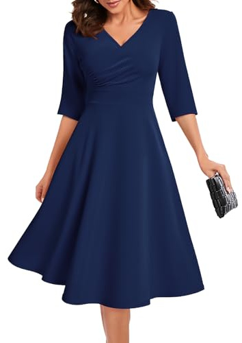 Bbonlinedress Vestido de Cóctel Fiesta Midi para Mujer Vestido Formal para Invitada de Boda Cuello en V Longitud del Té con Manga 3/4