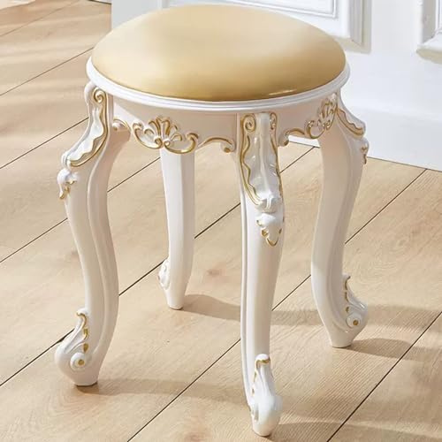 LULUMAIC Sgabello da Toilette Vintage con Seduta Imbottita e Gambe in Acciaio plastico, Sedia Rotonda per spogliatoio, Soggiorno, Camera da Letto, Elegante Colore e Dimensioni Oro