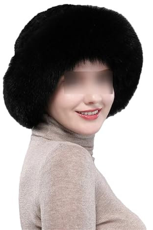 Wjnvfioo Weiche Kunstfellmütze, Damen, Winter, luxuriös, gestrickt, echte Pelzmütze, warme Fellmütze, Schwarz , Einheitsgröße