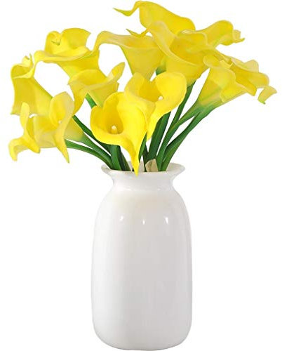 GSZCCZS Künstliche Blume im Topf, künstliche Blumen, Calla-Lilie, künstlicher Blumenstrauß, Kunstblumen-Arrangement mit Keramikvase, Braut-Hochzeitsstrauß, künstliche Blume, künstliche Pflanze,