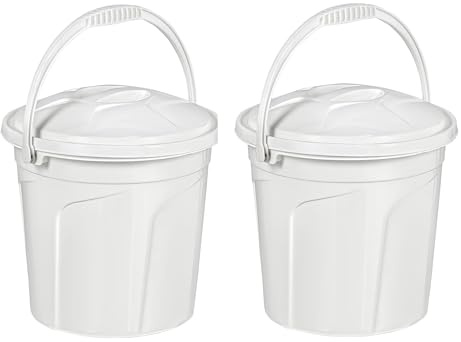 Best House | Plastic Bucket with Lid | 5 Litres | White | 2 Pcs | Carry Handle | Multipurpose Storage for Water Kitchen Garden Cleaning Water Animal Bird Feed - (Pack of 2)