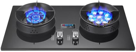 Fornello A Gas 2 Fuochi, Piano Cottura In Rame Fuso E Vetro Temperato Nero, Piano Cottura Di Conversione GN/GPL, Con Protezione Antincendio E Timer, 4,8KW/5,2KW(NG)