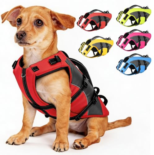 CITÉTOILE Hunde Schwimmweste mit Griff und Reflektierend Rot XS | Verstellbar Rettungsweste für Kleine Mittel Große Hunde, Schwimmweste mit Auftrieb für Wassersport Schwimmen und Bootfahren