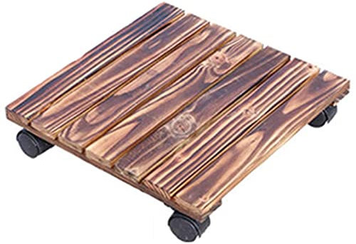 Chariot de pot de fleurs en bois avec plateau roulant, dessous de verre pour intérieur et extérieur, support pour pot de fleurs rond et soucoupes