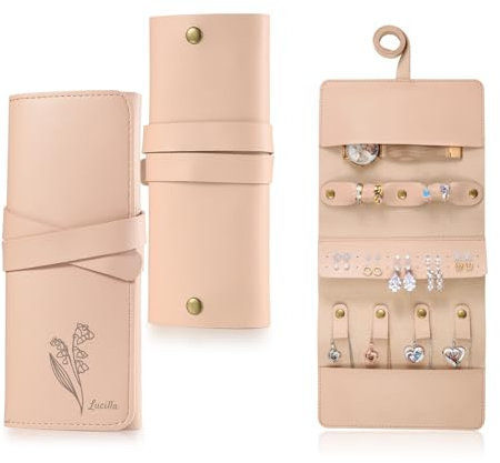 Presentimental Schmuckrollen mit Namens Geburtstag Blume Reise Schmuck Organizer Schmuckaufbewahrung Tasche für Ringe Halsketten Ohrringe Armbänder Uhren Geschenk für Frauen (Rosa)