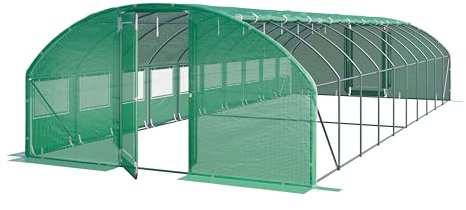 TOOLPORT Invernadero túnel Premium 4x10m con Puerta abatible y Lona PE 180g/m² Verde Transparente