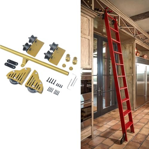 Schiebeleiter-Hardware-Kit, 100 cm – 732 cm, Mobile Leiterschiene für Zuhause/Dachboden/Küche/Garderobe/Weinkühler, mit Bodenrollen (ohne Leiter)(400cm Gleisbausatz)