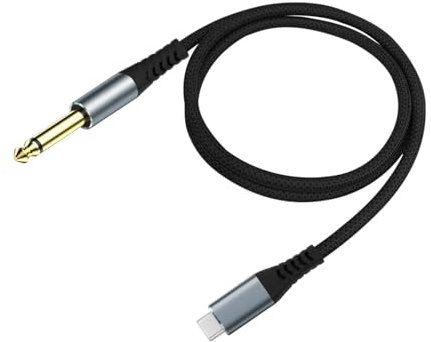 V-MOTA Câble de guitare USB-C vers TS 6,35 mm (L = 1,9 m), adaptateur d'enregistrement pour guitare électrique vers iPad, MacBook, smartphone, câble tressé avec puce numérique-analogique