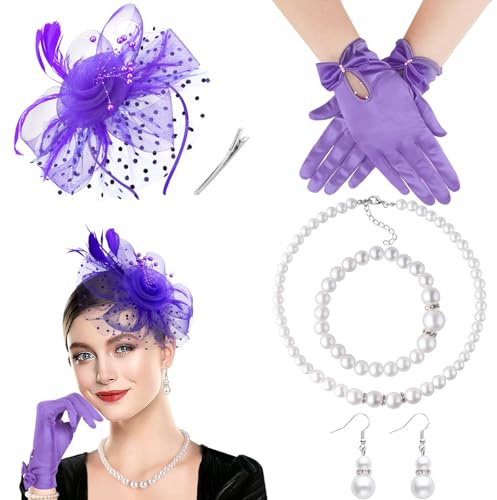 DRESHOW Fascinator Hüte für Damen Pillbox Hut mit Schleier Stirnband und Einer Gegabelten Clip Tea Party Kopfbedeckung