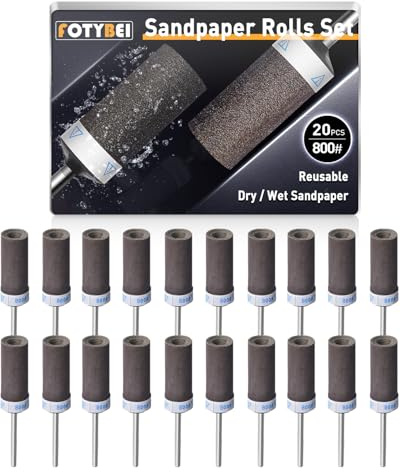 20 Pièces 800 Grains Tambours de Ponçage pour Outil Rotatif Dremel, Manchons de Ponçage avec Tige de 1/8 pour Polissage et ponçage du métal