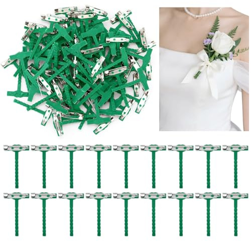 KIBROFT 100 Stück T-förmige Kunststoffbroschen, Anstecknadeln für Ansteckblumen, Sicherheitsnadeln, geeignet für DIY, Hochzeiten, Blumen, Bräutigam, Grün