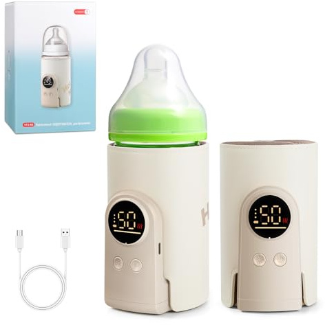 Tragbarer Flaschenwärmer Baby, Flaschenwärmer Baby Unterwegs mit LCD-Display, USB-Aufladung, 6 Einstellbare Temperaturstufen (38-50°C), komfortabler Babyflaschenwärmer für Unterwegs und Zuhause