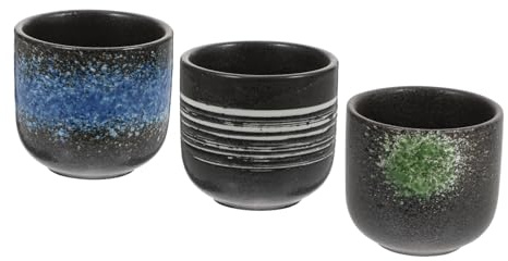 CONGARTENO 3pcs Japanese Style Ceramic Tea Cups Set Unique Color Glaze Finish Home Drinking Supply for Tea Lovers Sturdy Ceramic Material for Daily and Sushi Meals